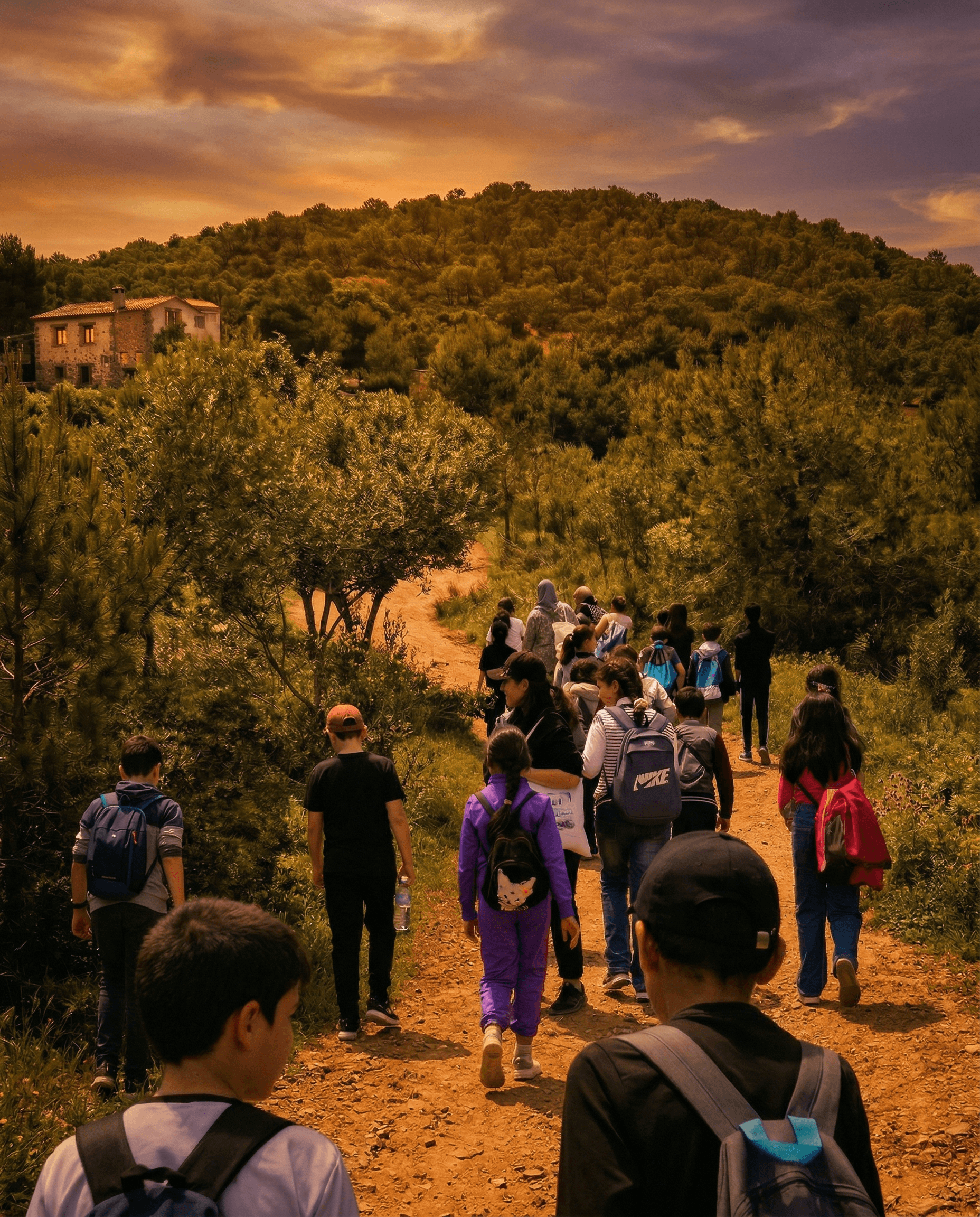 Enfants en promenade à la ferme